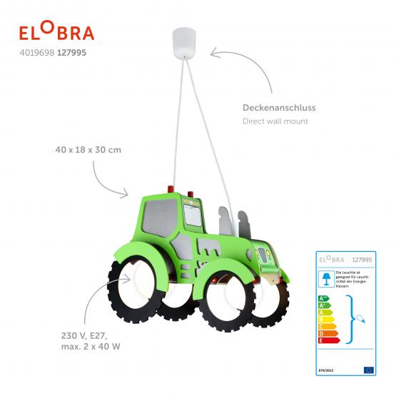 Elobra Pendelleuchte Traktor grün | Elobra Kinderleuchten |  kinderlampenland.de
