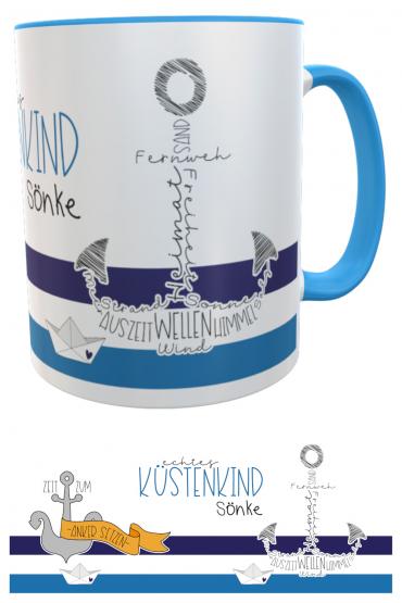 echtes Küstenkind Tasse mit Namen maritimer Kaffee-Becher inkl.  Geschenkverpackung