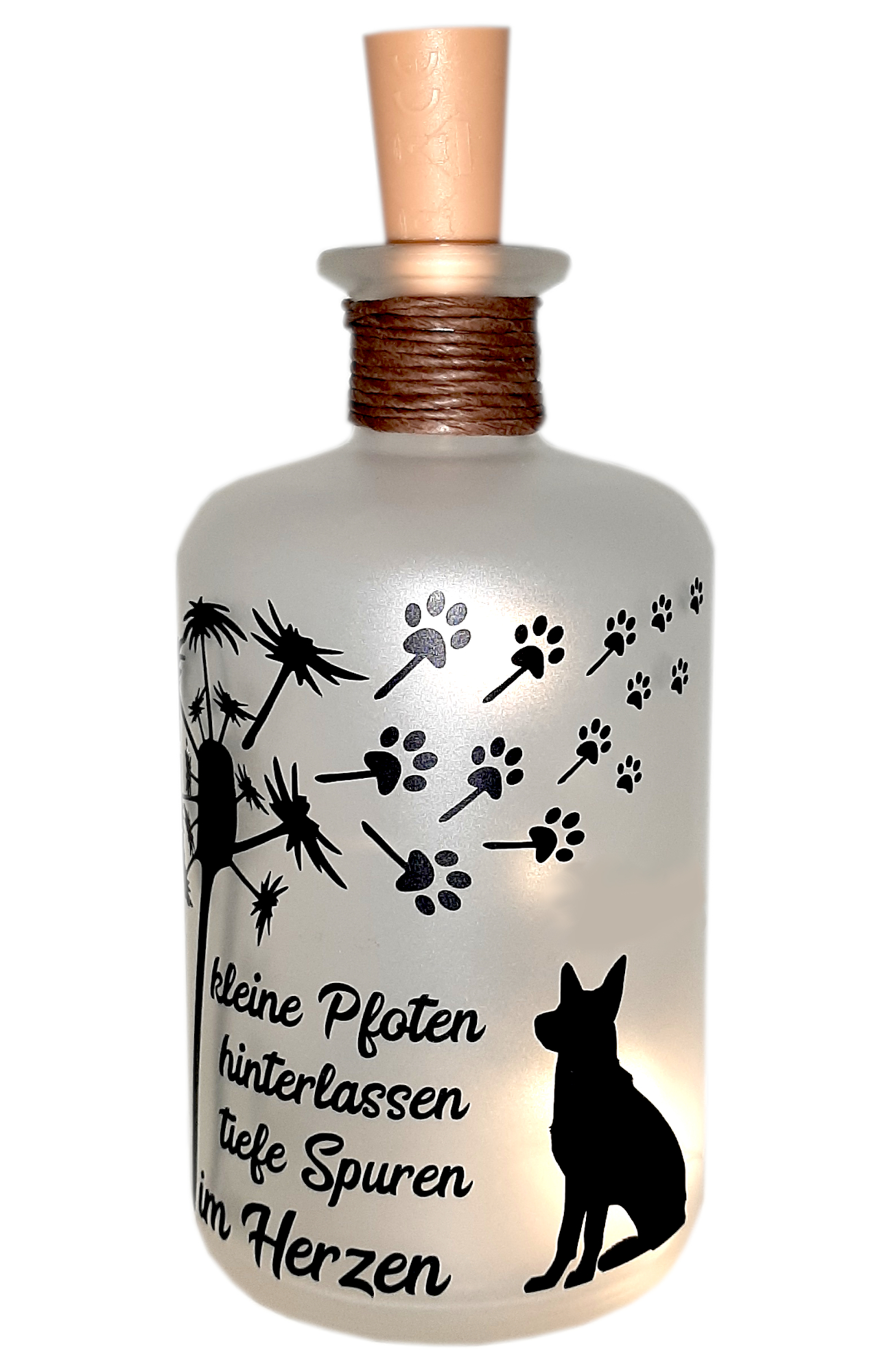 LED-Leuchtflasche Trauer Haustier Hund | Trauergeschenke Andenken  Trostspender