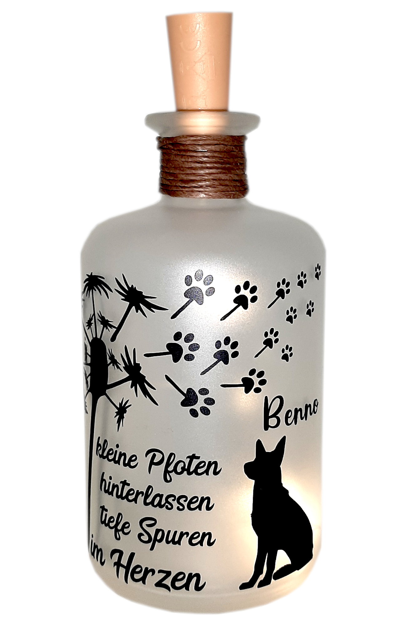 personalisierte LED-Leuchtflasche Trauer Haustier Hund | Trauergeschenke  Andenken