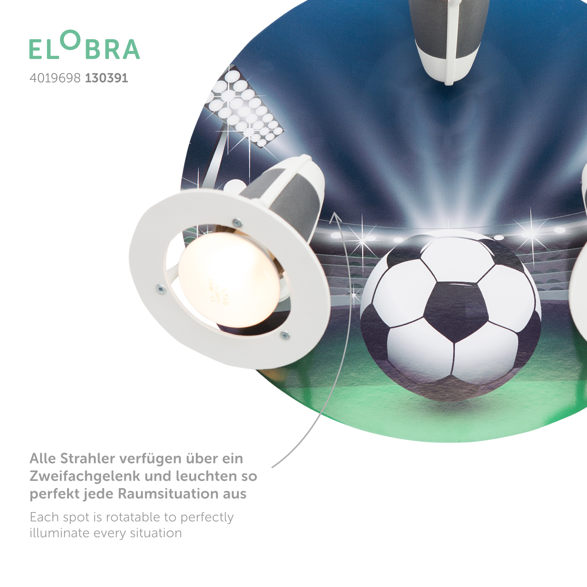 Strahler-Kinderlampen Deckenstrahler Fußball Elobra Arena |